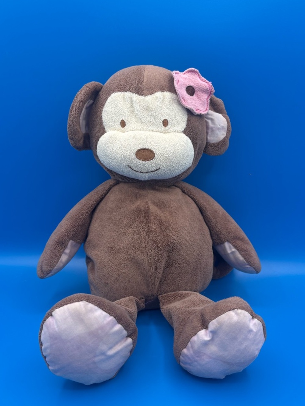 CoCaLo Baby Brown Monkey Plush Stuffed Animal Toy with Pink Flower Lovey